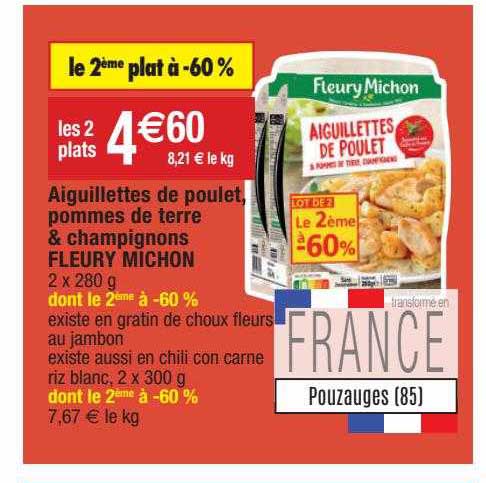 aiguillettes de poulet, pomme de terre & champignons fleury michon