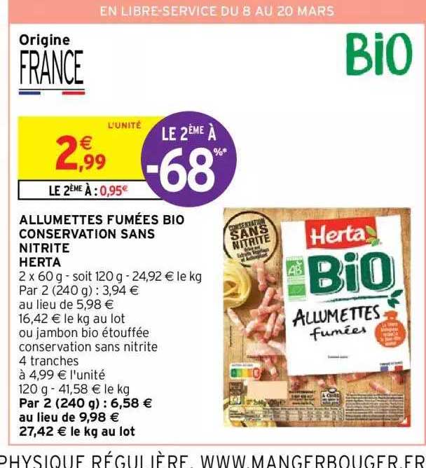 Allumettes Fumées Bio Conservation Sans Nitrite Herta