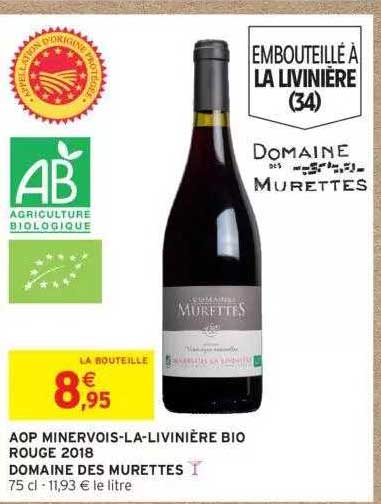 aop minervois-la-livinière bio rouge 2018 domaine des murettes