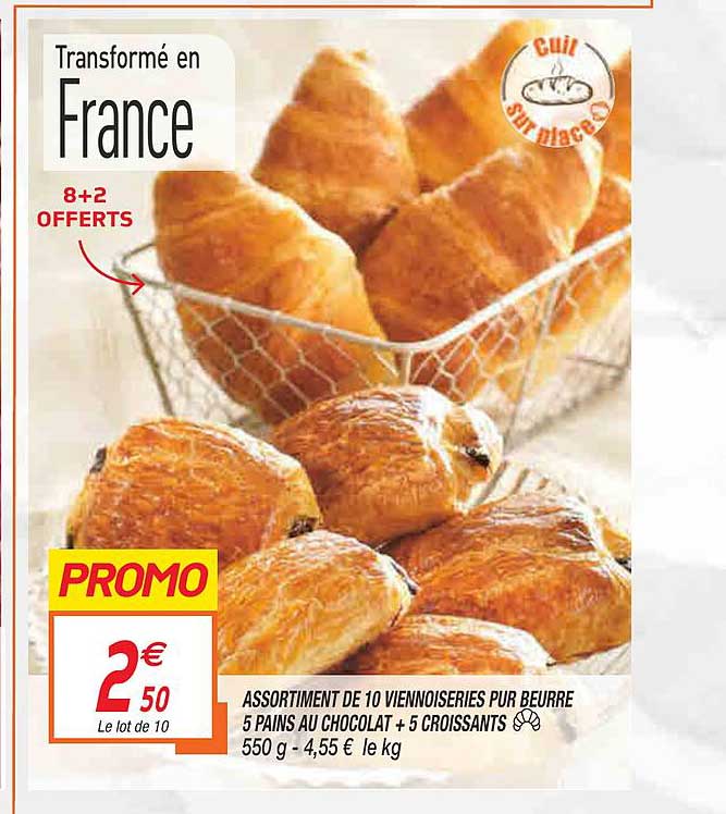 Assortiment De 10 Viennoiseries Pur Beurre 5 Pains Au Chocolat + 5 Croissants