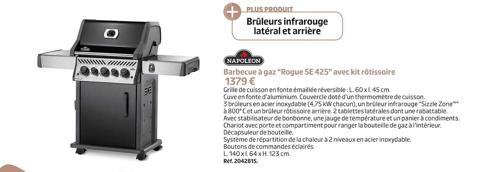 barbecue à gaz "rogue se 425" avec kit rôtissoire napoléon