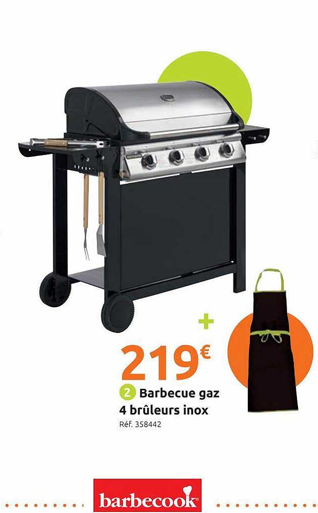 barbecue gaz 4 brûleurs inox barbecook