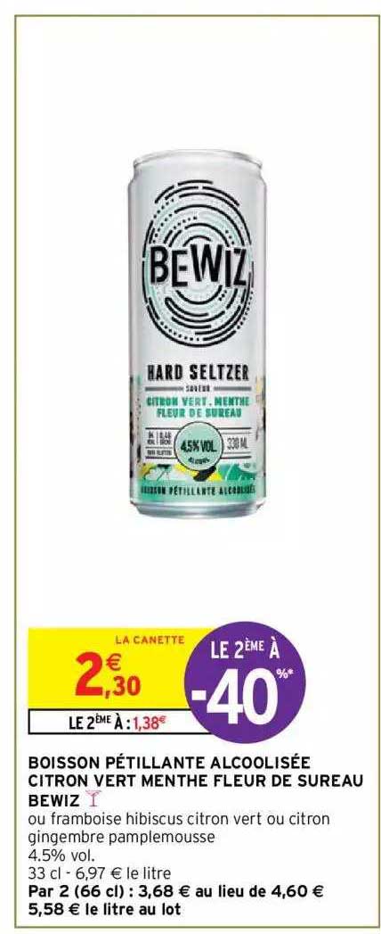 boisson pétillante alcoolisée citron vert menthe fleur de sureau bewiz