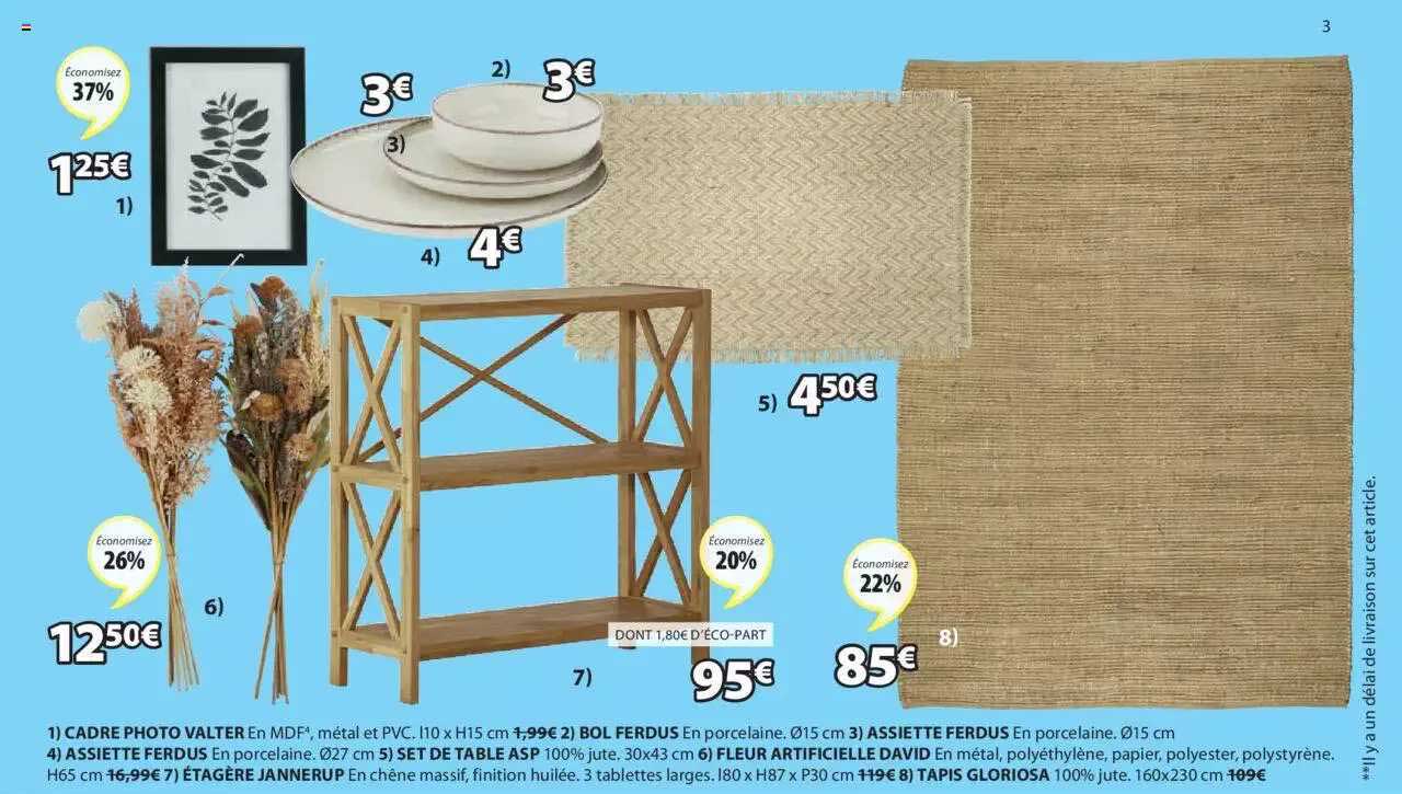 cadre photo valter, bol ferdus, assiette ferdus, assiette ferdus, set de table asp, fleur artificielle david, étagère jannerup, tapis gloriosa