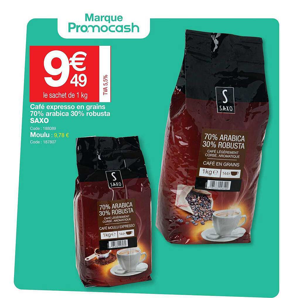 café expresso en grains 70% arabica 30% robusta saxo