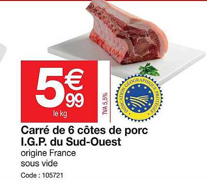 carré de 6 côtes de porc i.g.p. du sud-ouest
