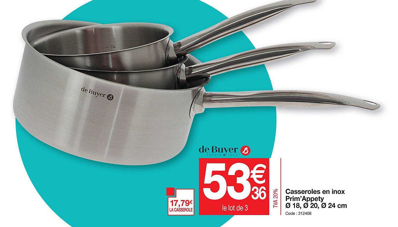 casseroles en inox prim'appety ø 18, ø 20, ø 24 cm