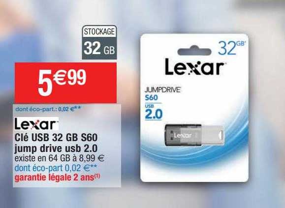 clé usb 32 gb s60 jump drive usb 2.0 lexar