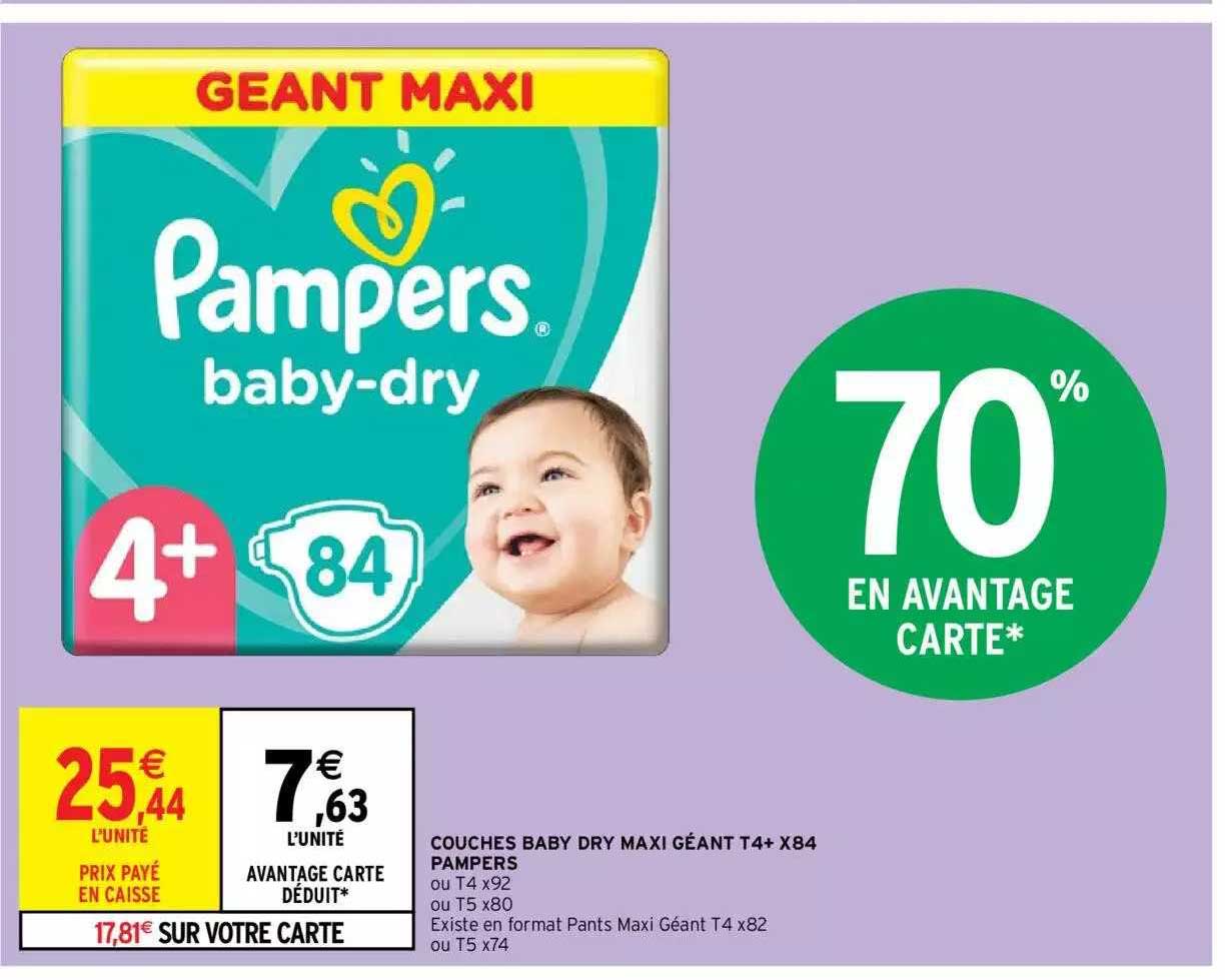 Couches Baby Dry Maxi Géant T4+ X84 Pampers