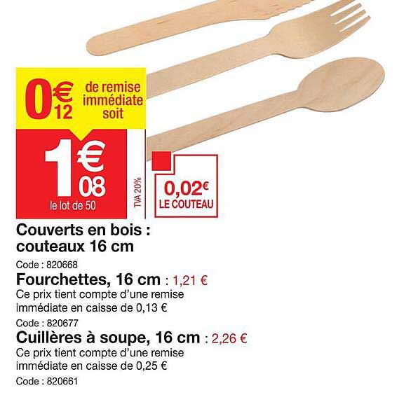 Couverts En Bois : Couteaux 16 Cm, Fourchettes, 16 Cm, Cuillères à Soupe, 16 Cm