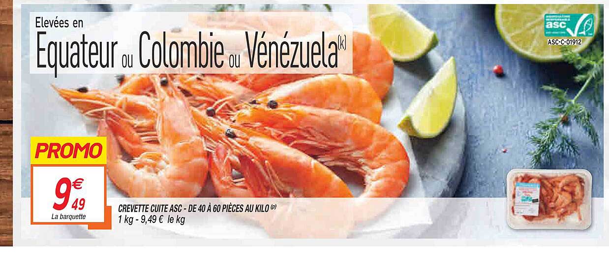 crevette cuite asc - de 40 à 60 pièces au kilo