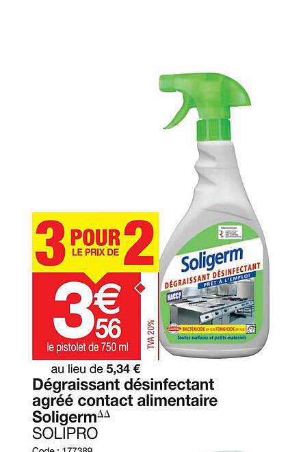 dégraissant désinfectant agrée contact alimentaire soligerm solipro