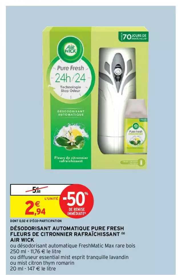 désodorisant automatique pure fresh fleurs de citronnier rafraîchissant air wick