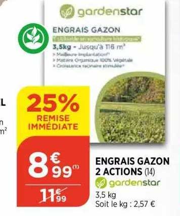 engrais gazon 2 actions gardenstar