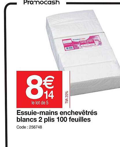 essuie-mains enchevêtrés blancs 2 plis 100 feuilles
