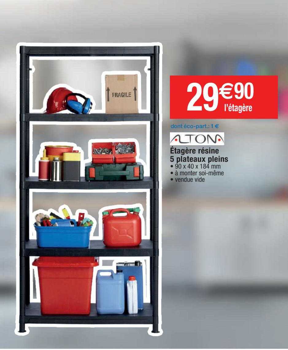 étagère résine 5 plateaux pleins