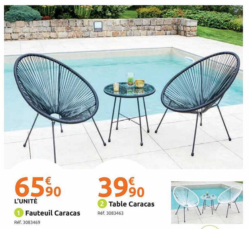 Fauteuil Caracas, Table Caracas