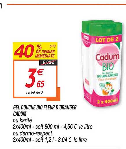 gel douche bio fleur d'oranger cadum