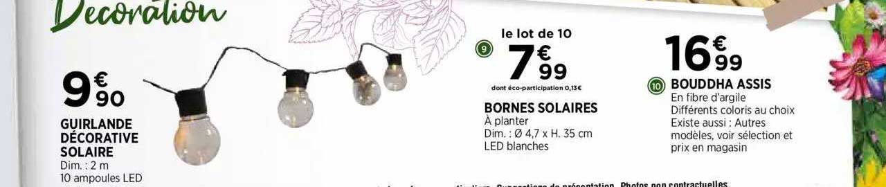 guirlande décorative solaire, bornes solaires, bouddha assis