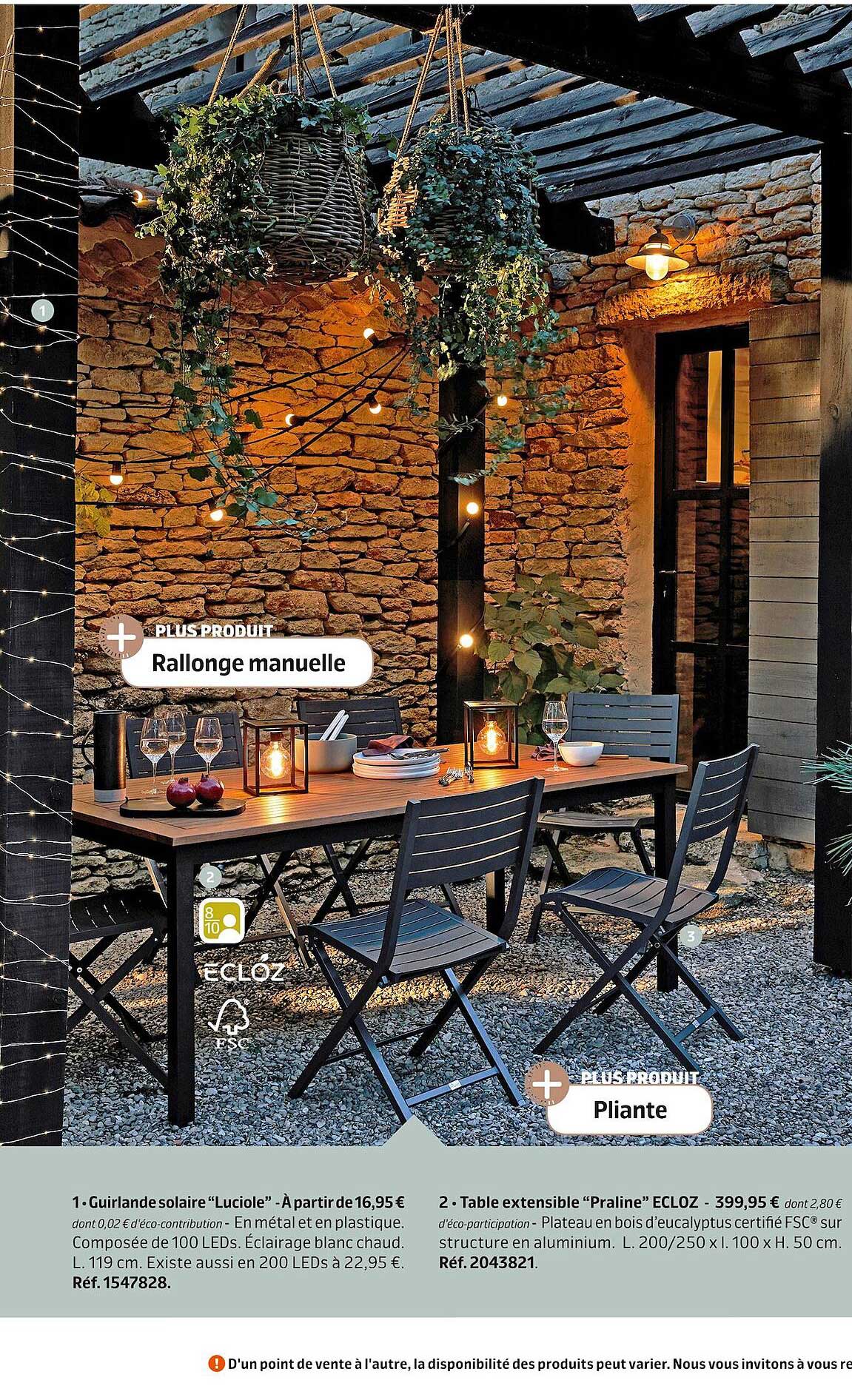 guirlande solaire "luciole", table extensible "praline" ecloz