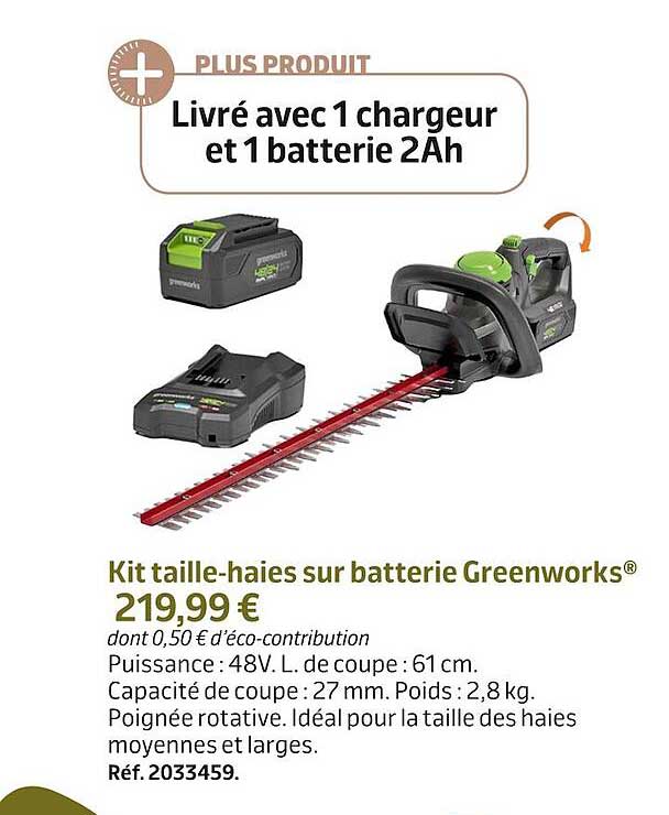 kit taille-haies sur batterie greenworks