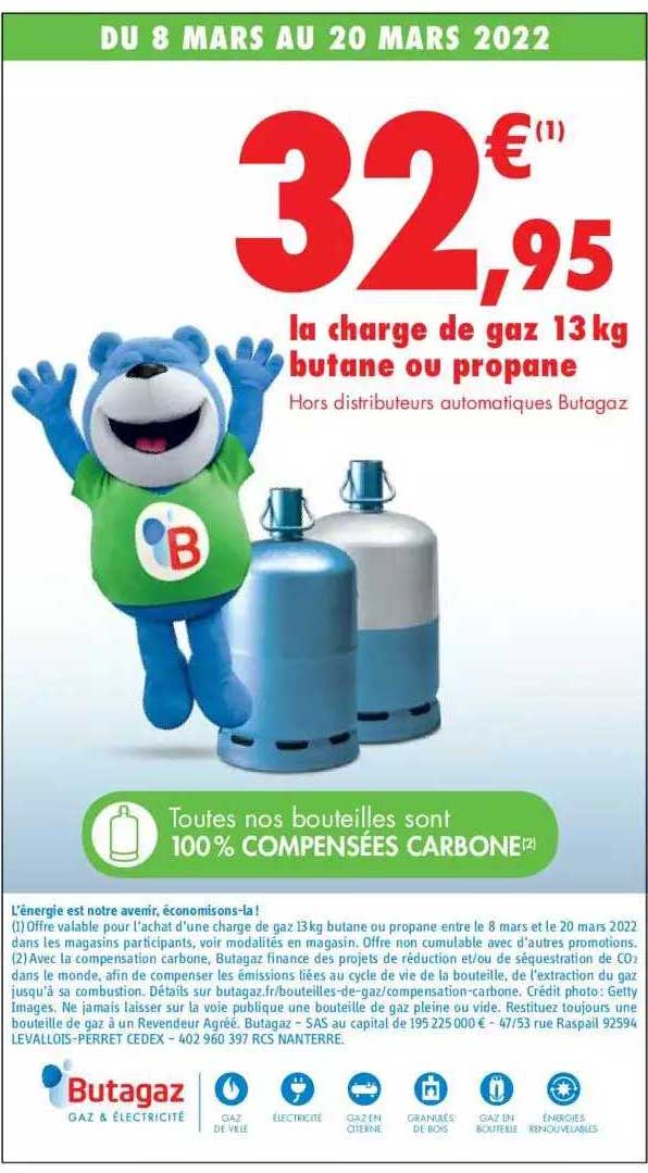 la charge de gaz 13 kg butane ou propane butagaz