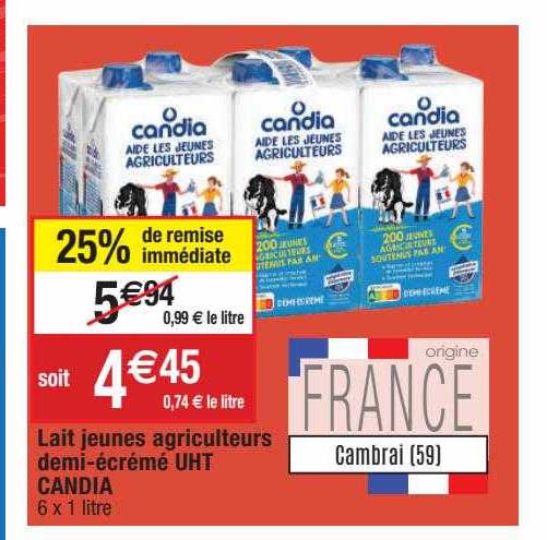 lait jeunes agriculteurs demi-écrémé uht candia