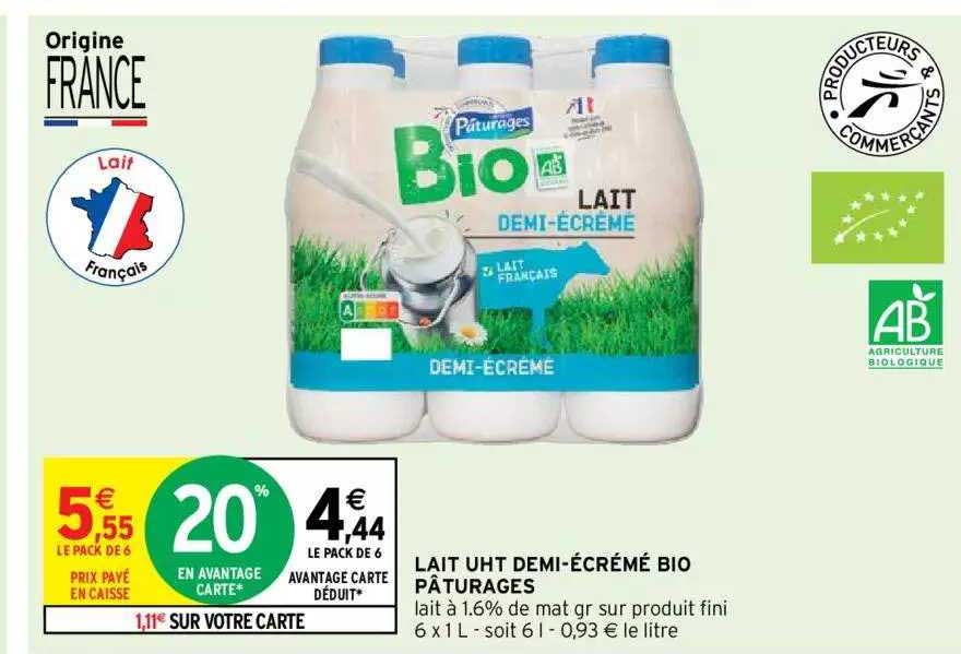 lait uht demi-écrémé bio pâturages