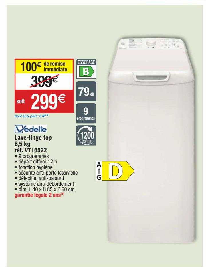 lave-linge top 6,5 kg vedette