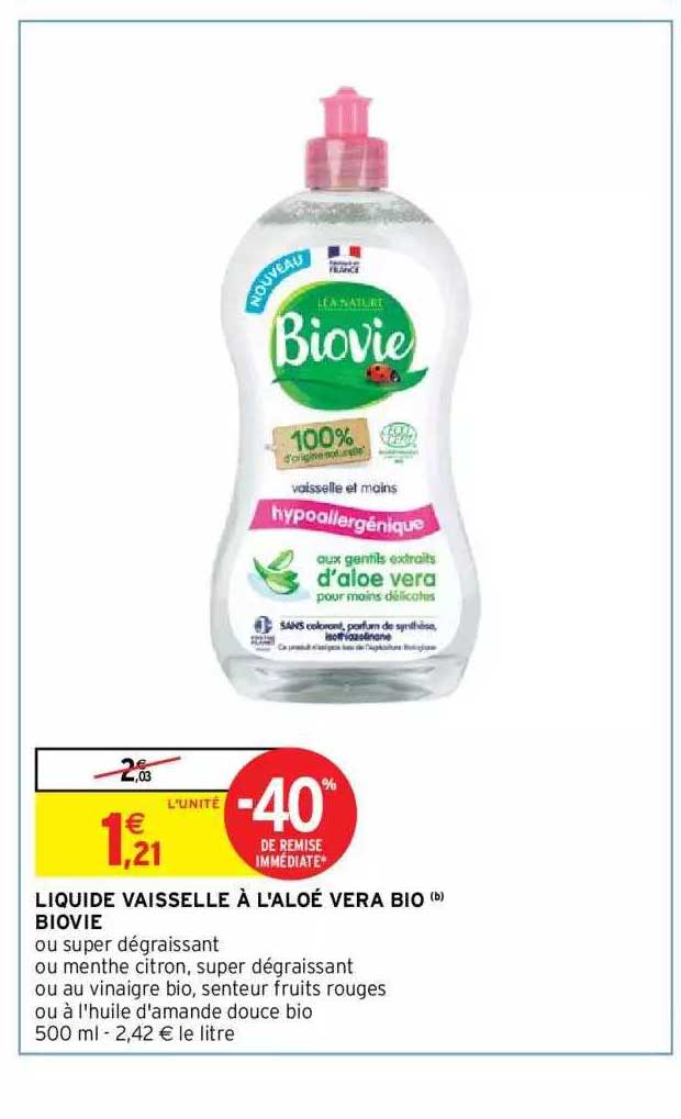 liquide vaisselle à l'aloé vera bio biovie