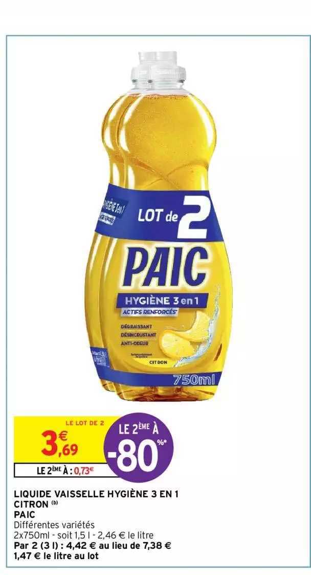 Liquide Vaisselle Hygiène 3 En 1 Citron Paic