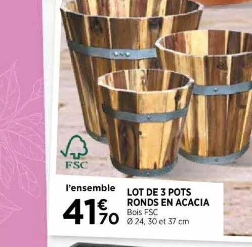 lot de 3 pots ronds en acacia