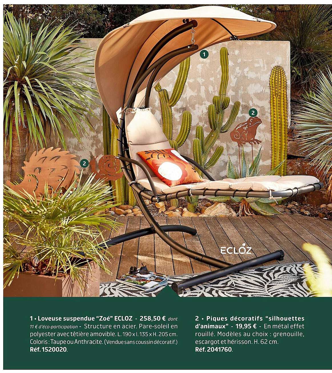 loveuse suspendu "zoé" ecloz, piques décoratifs "silhouettes d'animaux