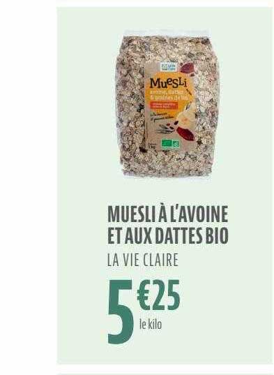 muesli à l'avoine et aux dattes bio