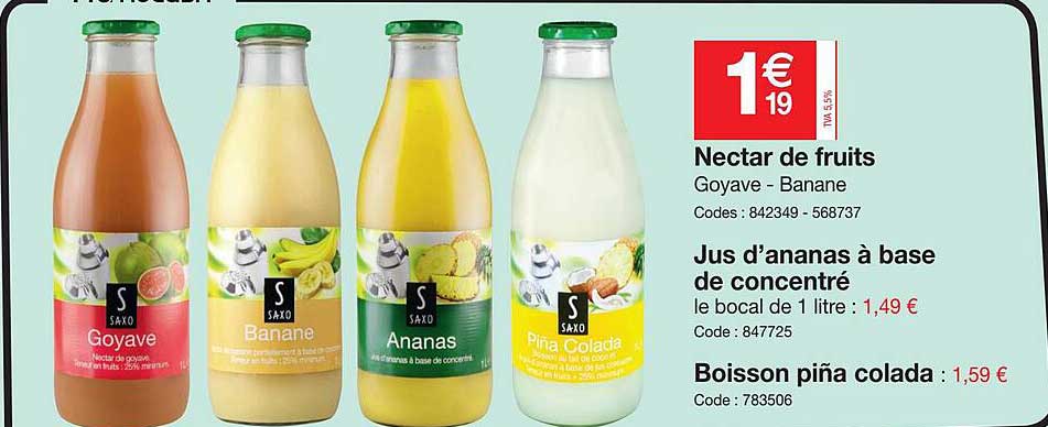 nectar de fruits, jus d'ananas à base de concentré, boisson piña colada