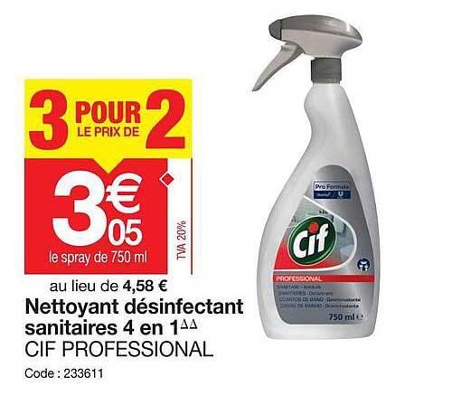 nettoyant désinfectant sanitaires 4 en 1 cif professional