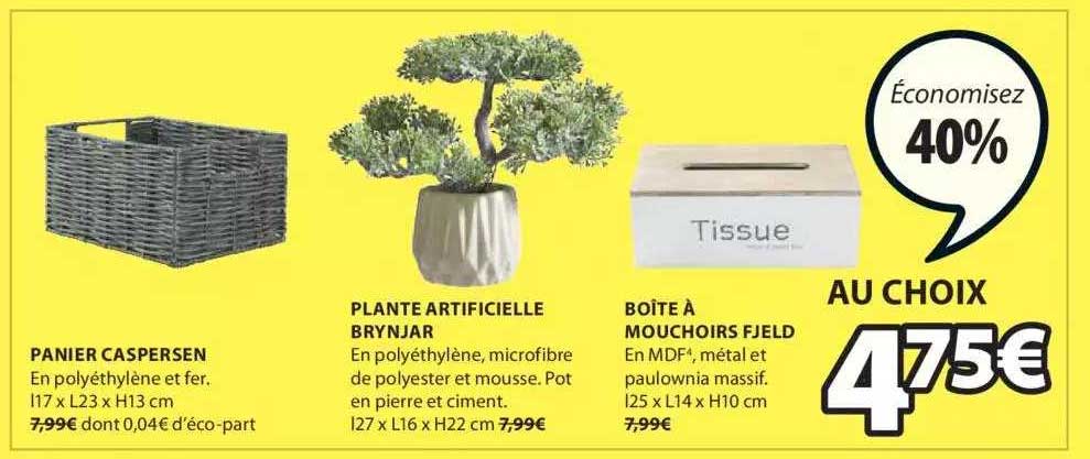 panier caspersen, plante artificielle brynjar, boîte à mouchoirs fjeld