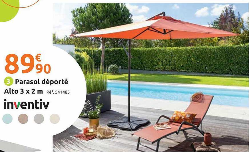 parasol déporté alto 3 x 2 m inventiv