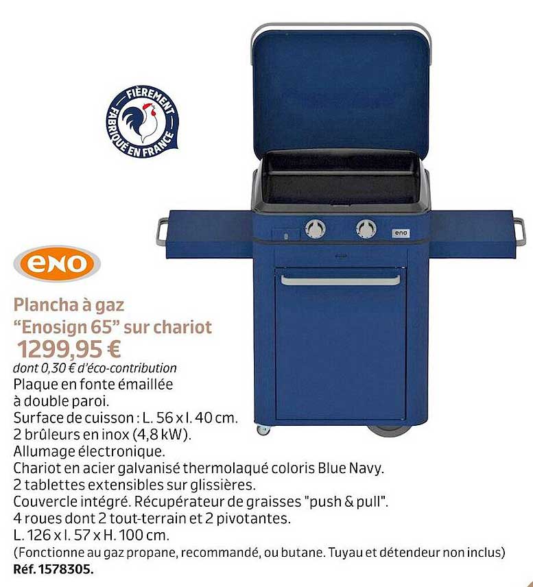 plancha à gaz "enosign 65" sur chariot eno