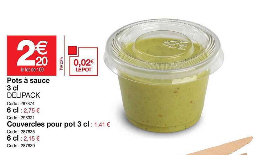 pots à sauce 3 cl delipack, 6 cl, couvercles pour pot 3 cl, 6 cl