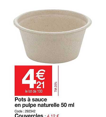 pots à sauce en pulpe naturelle 50 ml, couvercles