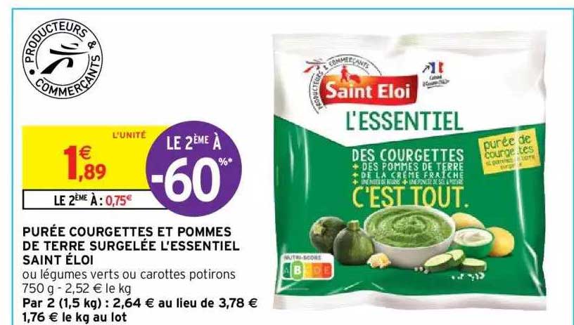 purée courgettes et pommes de terre surgelée l'essentiel saint éloi