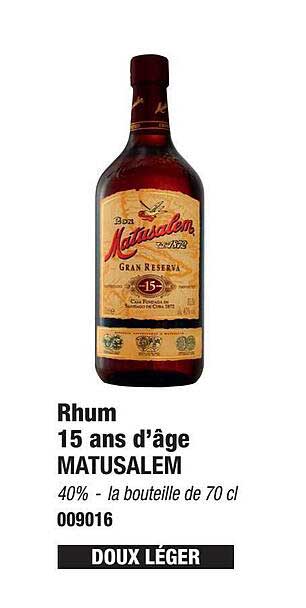 rhum 15 ans d'âge matusalem