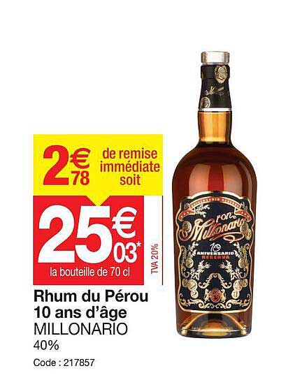 rhum du pérou 10 ans d'âge millonario