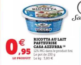 ricotta au lait pasteurisé casa azzurra