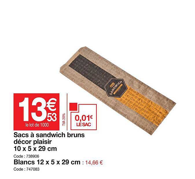 sacs à sandwich bruns décor plaisir, blancs