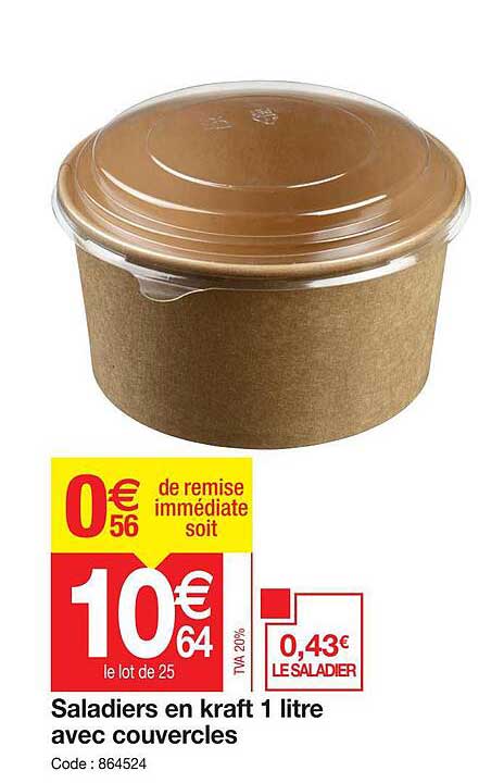 saladiers en kraft 1 litre avec couvercles