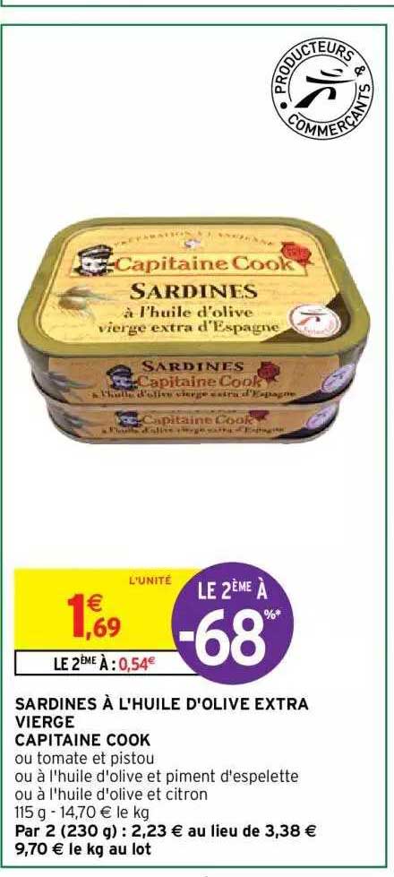 sardines à l'huile d'olive extra vierge capitaine cook