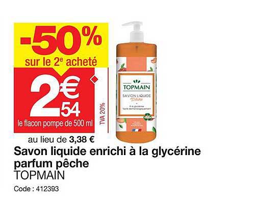 savon liquide enrichi à la glycérine parfum pêche topmain