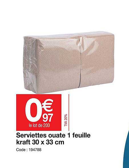serviettes ouate 1 feuille kraft 30 x 33 cm